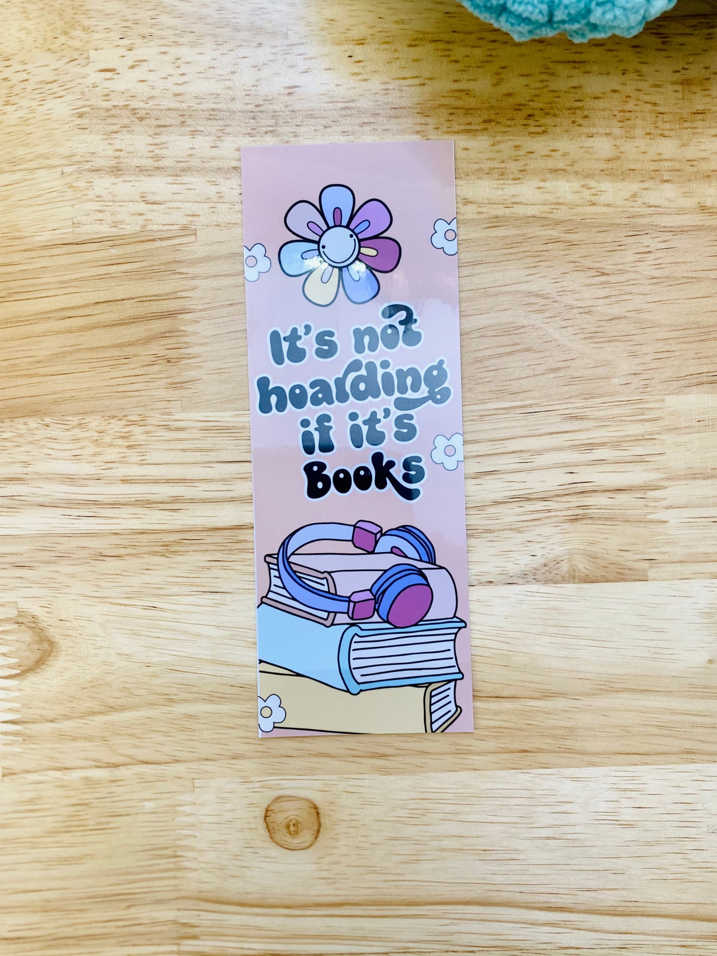 It's Not Hoarding If It's Books Bookmark, Retro Book Stack with Headphones Daisies