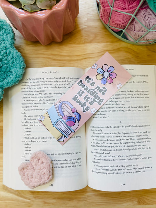 It's Not Hoarding If It's Books Bookmark, Retro Book Stack with Headphones Daisies