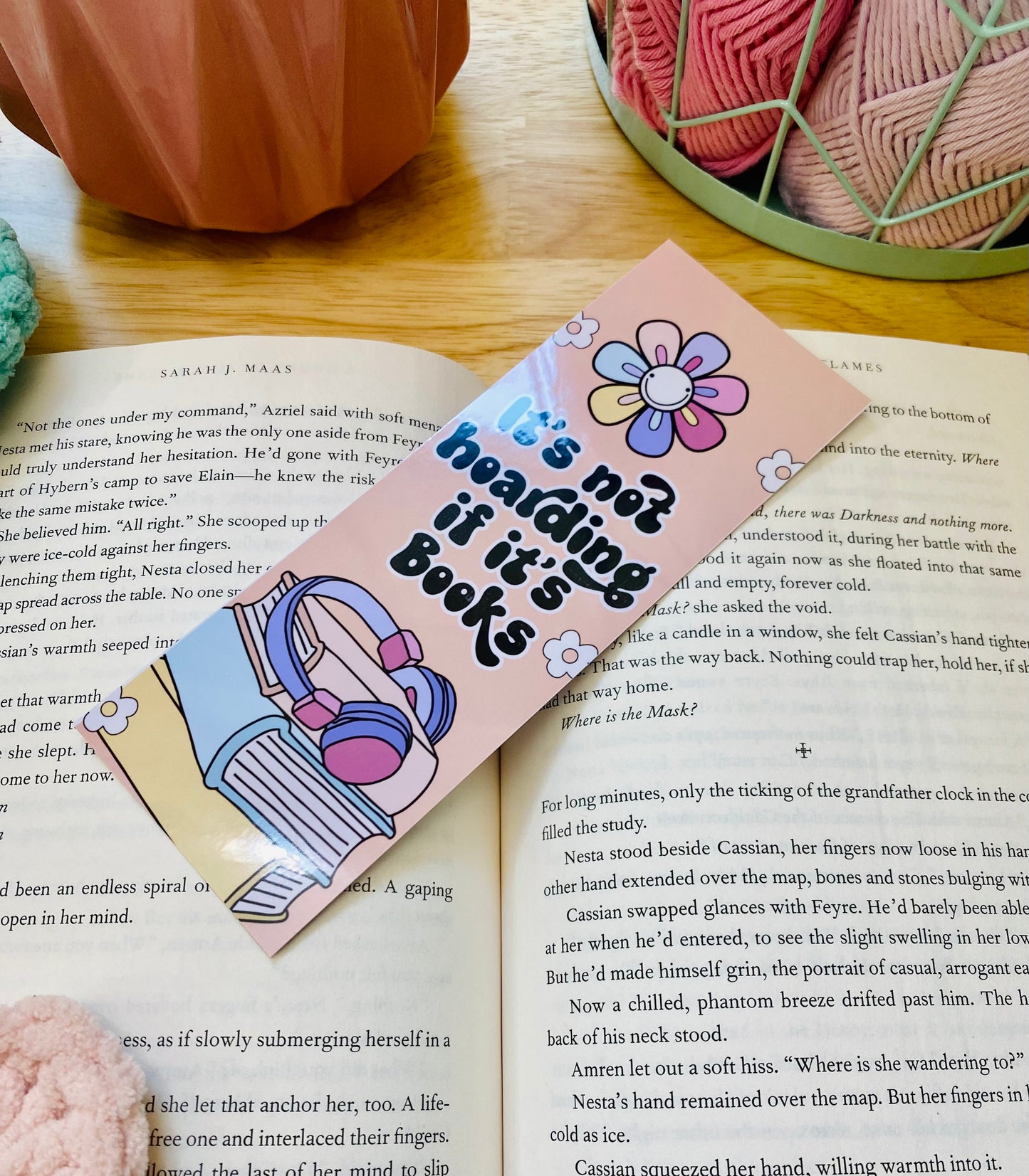 It's Not Hoarding If It's Books Bookmark, Retro Book Stack with Headphones Daisies