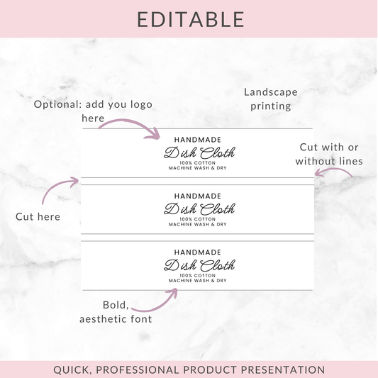 EDITABLE Dish Cloth Wrap Labels | Custom Packaging