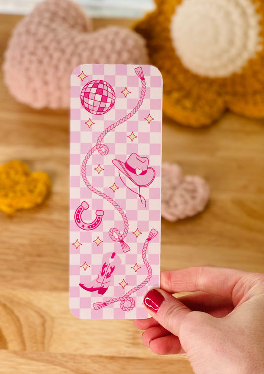 Pink Cowgirl Bookmark, Pink Checkered Bookmarks, Pink Disco Ball, Pink Cowboy Boots, Bookmarks for Girlies, Southern Vibes
