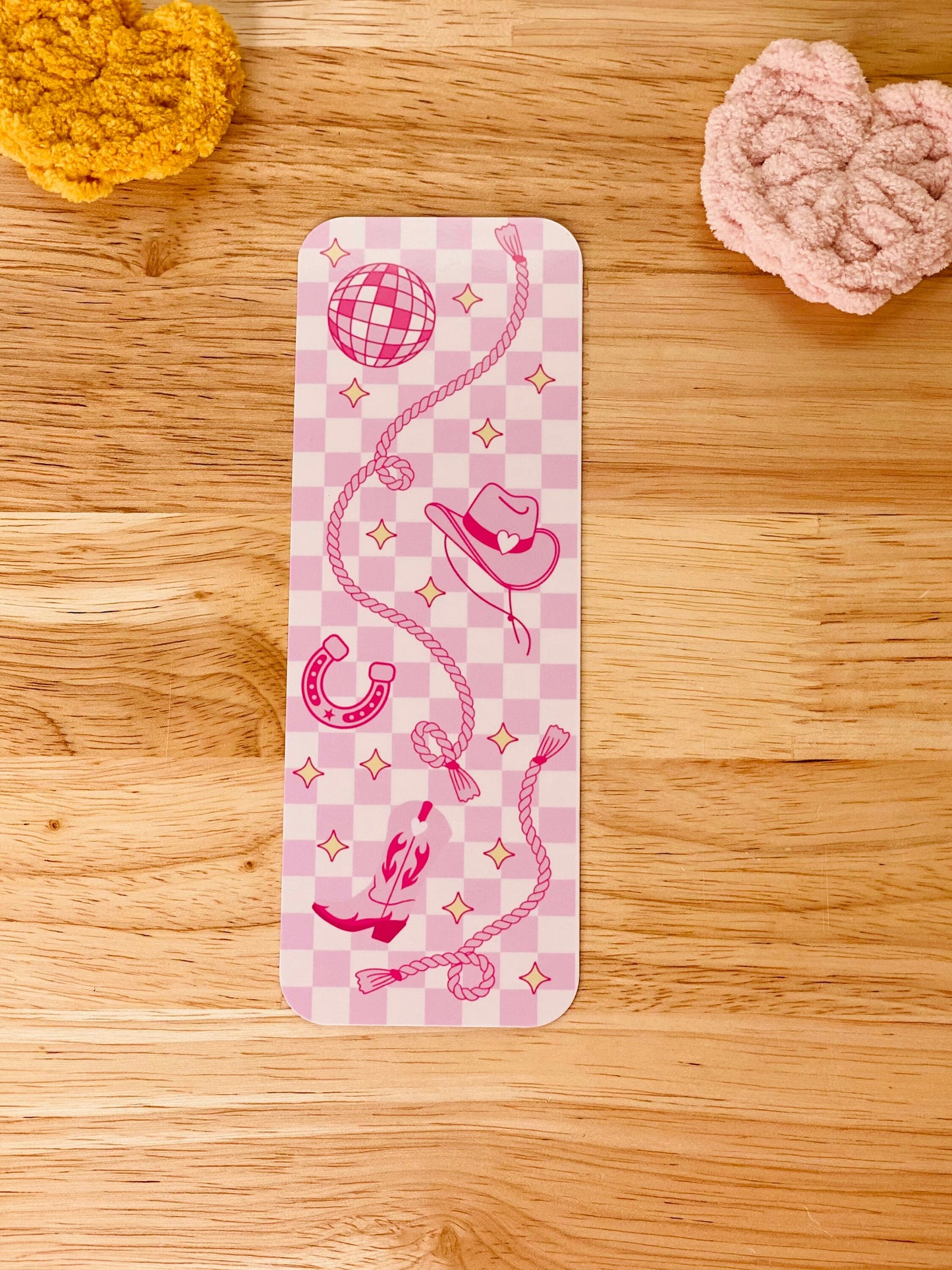 Pink Cowgirl Bookmark, Pink Checkered Bookmarks, Pink Disco Ball, Pink Cowboy Boots, Bookmarks for Girlies, Southern Vibes