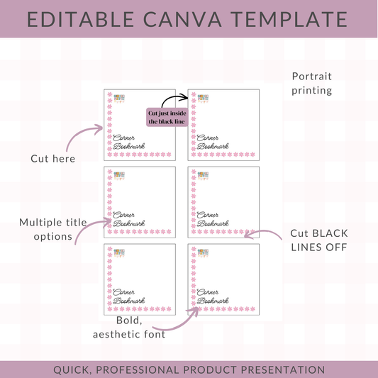 EDITABLE 2-in-1 Corner Bookmark Card Labels | Custom Packaging