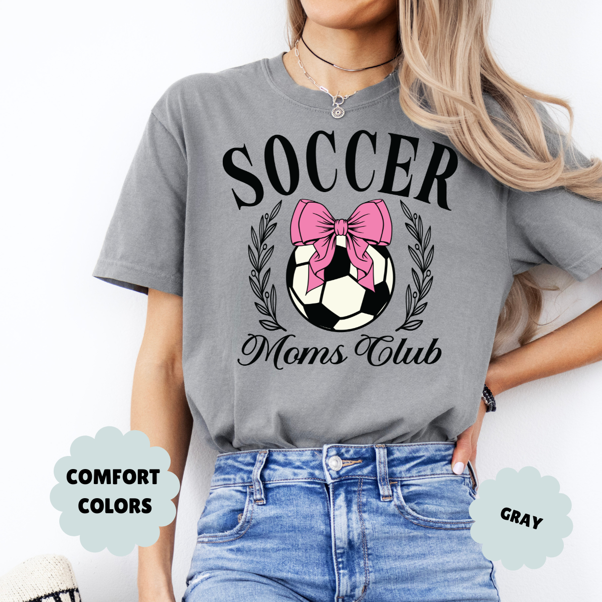 Soccer Mom's Club T-Shirt, Black with Pink Bow Soccer Ball