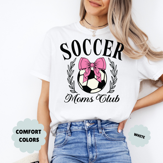 Soccer Mom's Club T-Shirt, Black with Pink Bow Soccer Ball