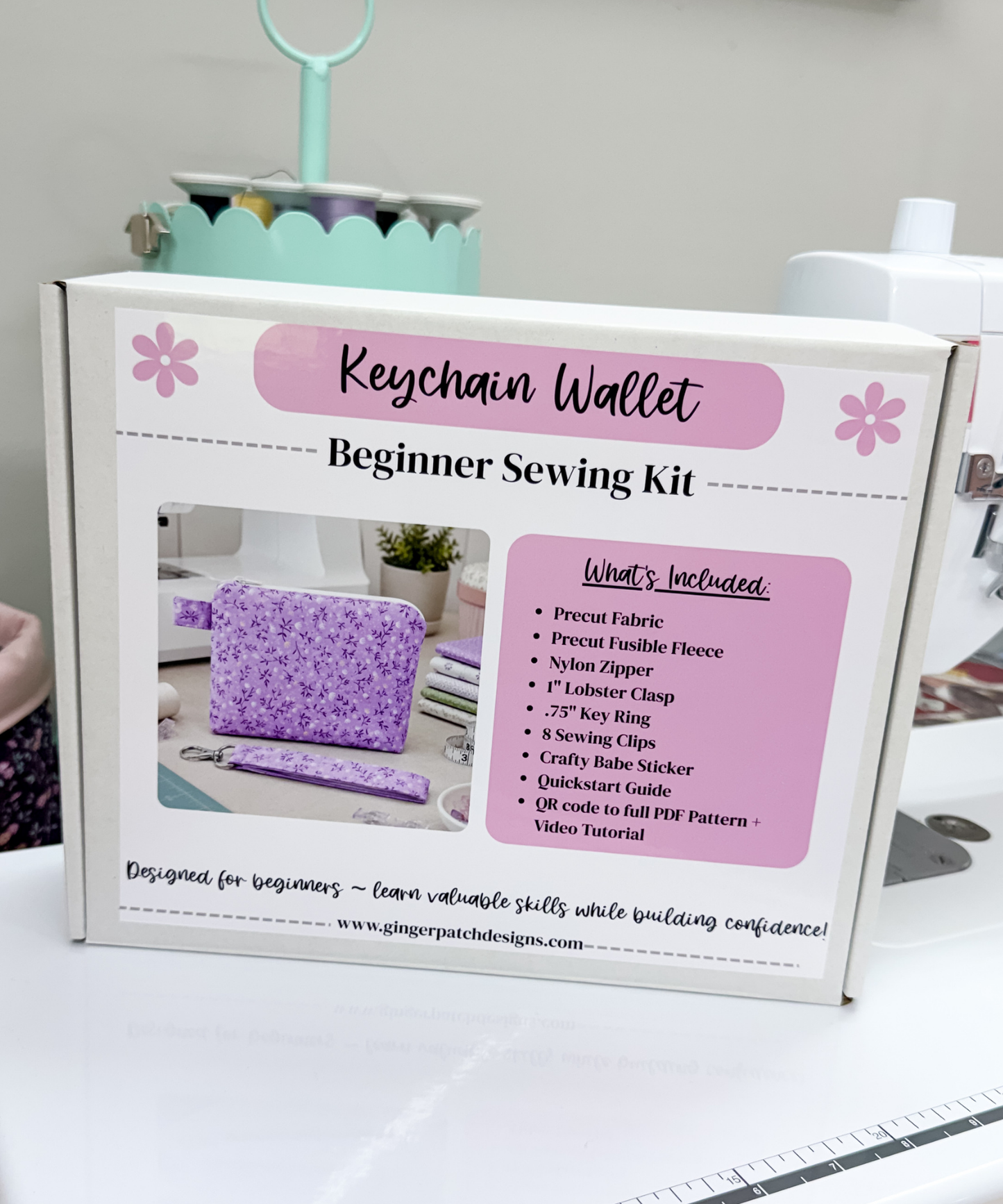 Ella Keychain Wallet Sewing Kit ~ Purple Wildflower ~PDF Pattern Digital Download & Video Tutorial