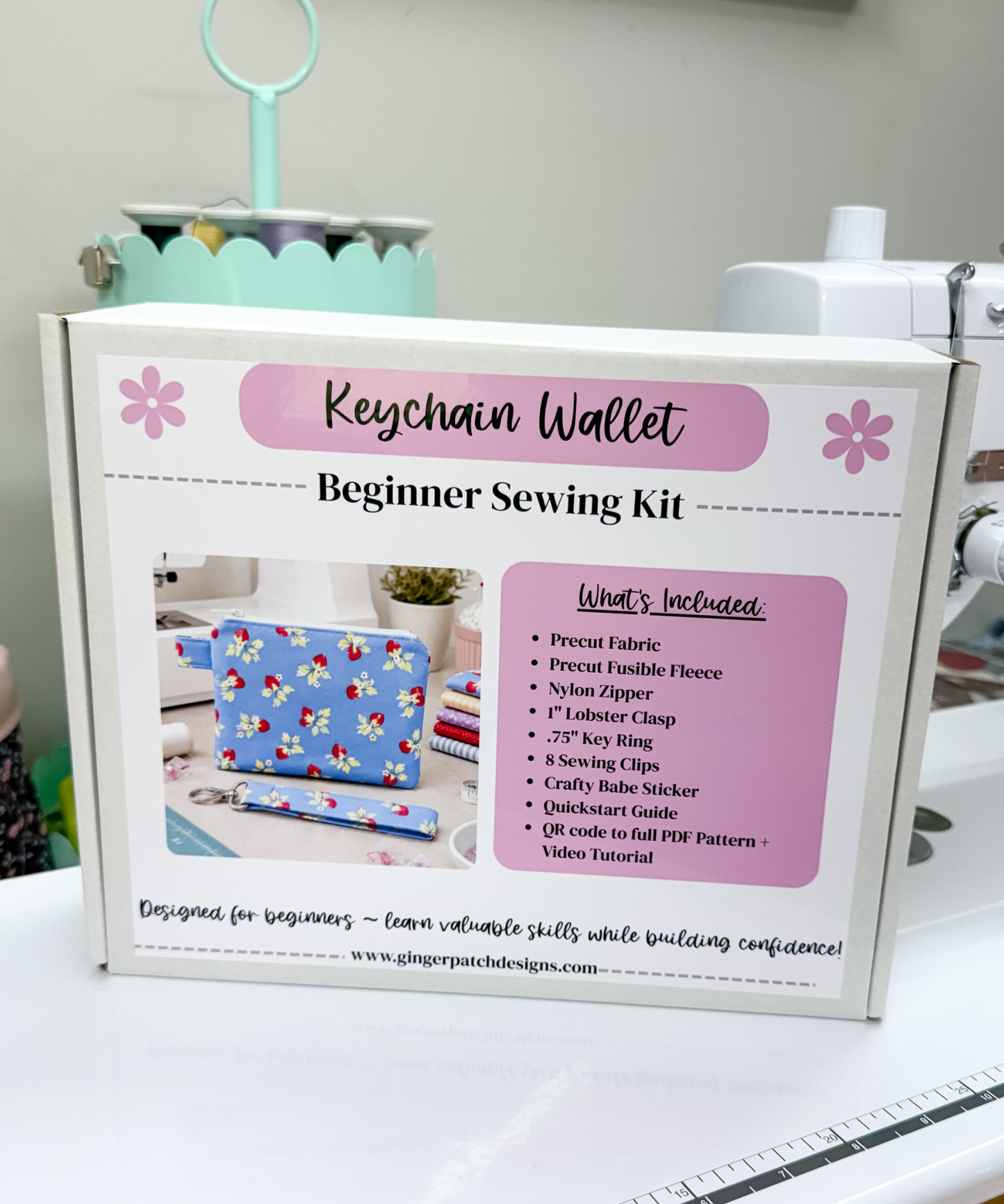 Ella Keychain Wallet Sewing Kit ~ Blue Plaid Strawberry ~PDF Pattern Digital Download & Video Tutorial