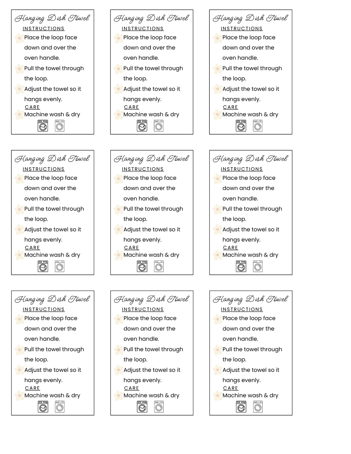 PDF DOWNLOAD Dish Towel Wrap Labels & Care Card | PRINTABLE LABELS