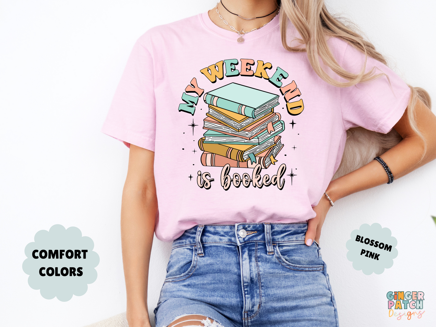 My Weekend is Booked T-Shirt, Cute Book Stack Tee, Comfort Colors