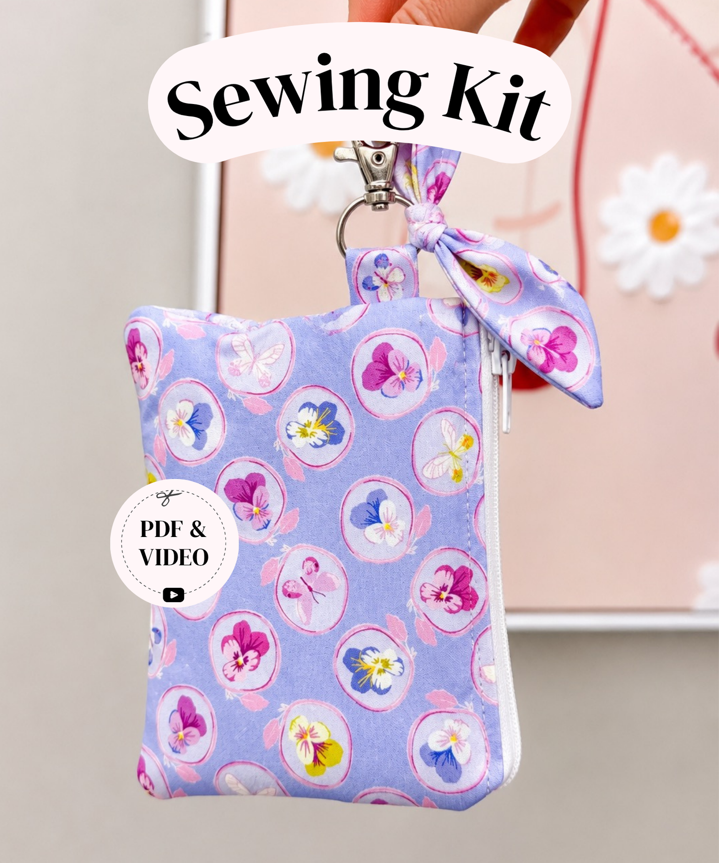 Ella Keychain Wallet Sewing Kit ~ Purple Butterfly ~PDF Pattern Digital Download & Video Tutorial