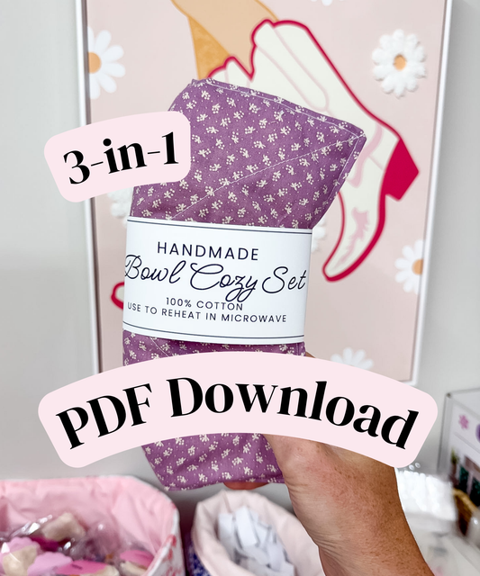 3-in-1 Bowl Cozy Product Labels PDF DOWNLOAD | Wrap Labels, Care Card, & Fold Card