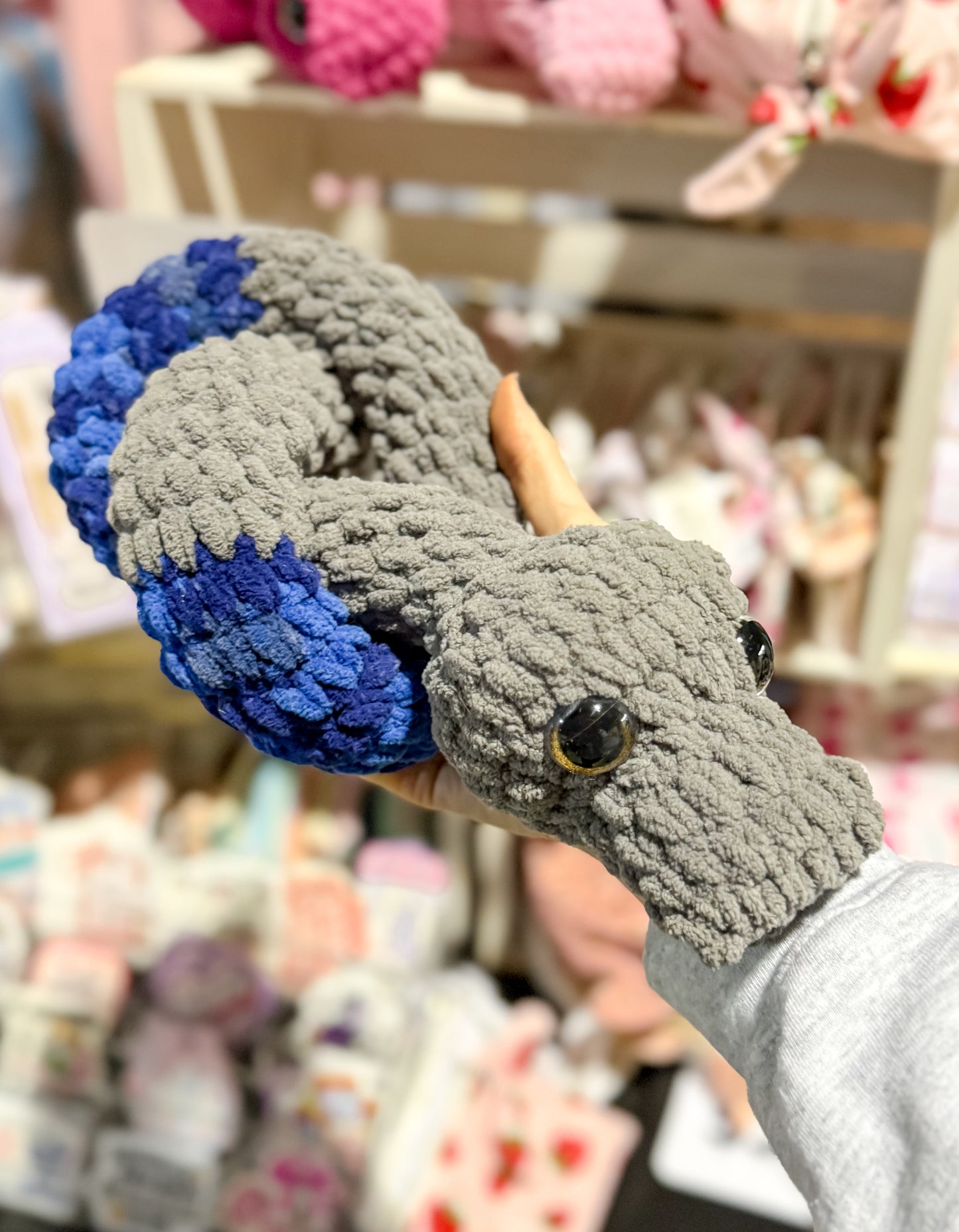 Gray Blue Stripe Snake Crochet Plushie