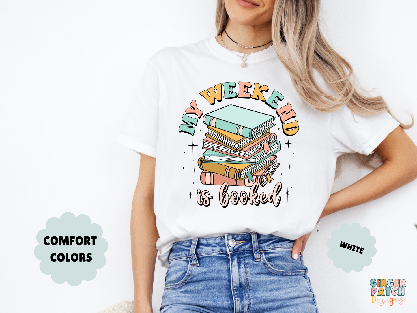 My Weekend is Booked T-Shirt, Cute Book Stack Tee, Comfort Colors