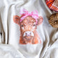 Highland Cow Pink Bow Sweatshirt