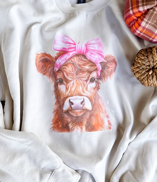 Highland Cow Pink Bow Sweatshirt