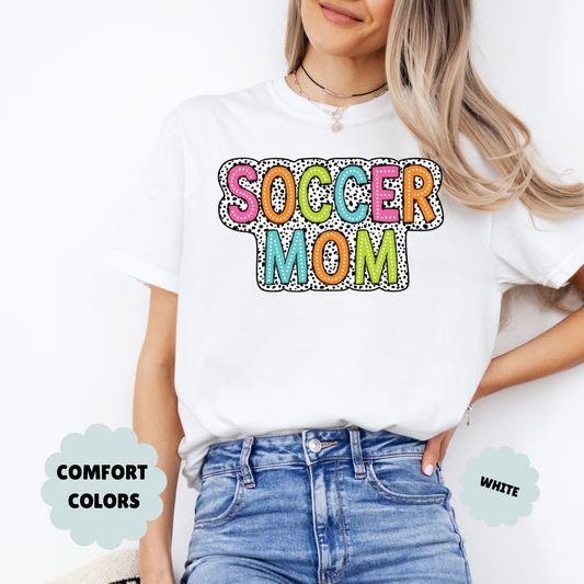 Soccer Mom T-Shirt, Bright Color Soccer Tee, Dalmatian Dots