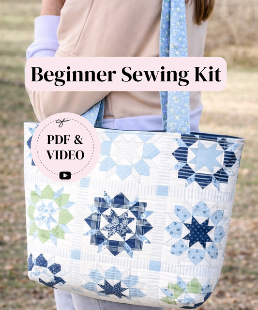 Charlotte Tote Bag Sewing Kit ~ Nantucket Summer LIGHT BLUE ~PDF Pattern Digital Download & Video Tutorial