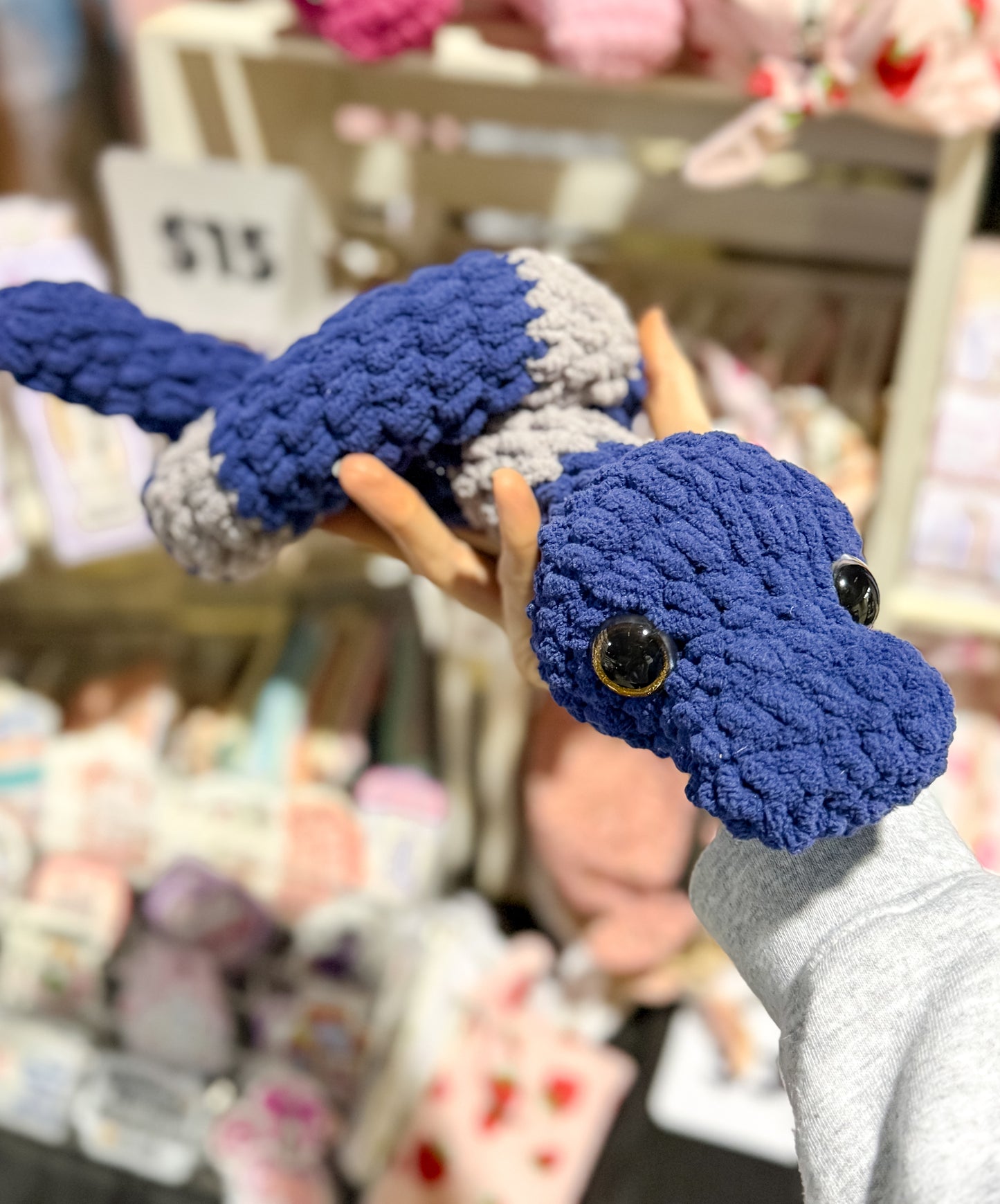 Navy Blue Gray Stripe Snake Crochet Plushie