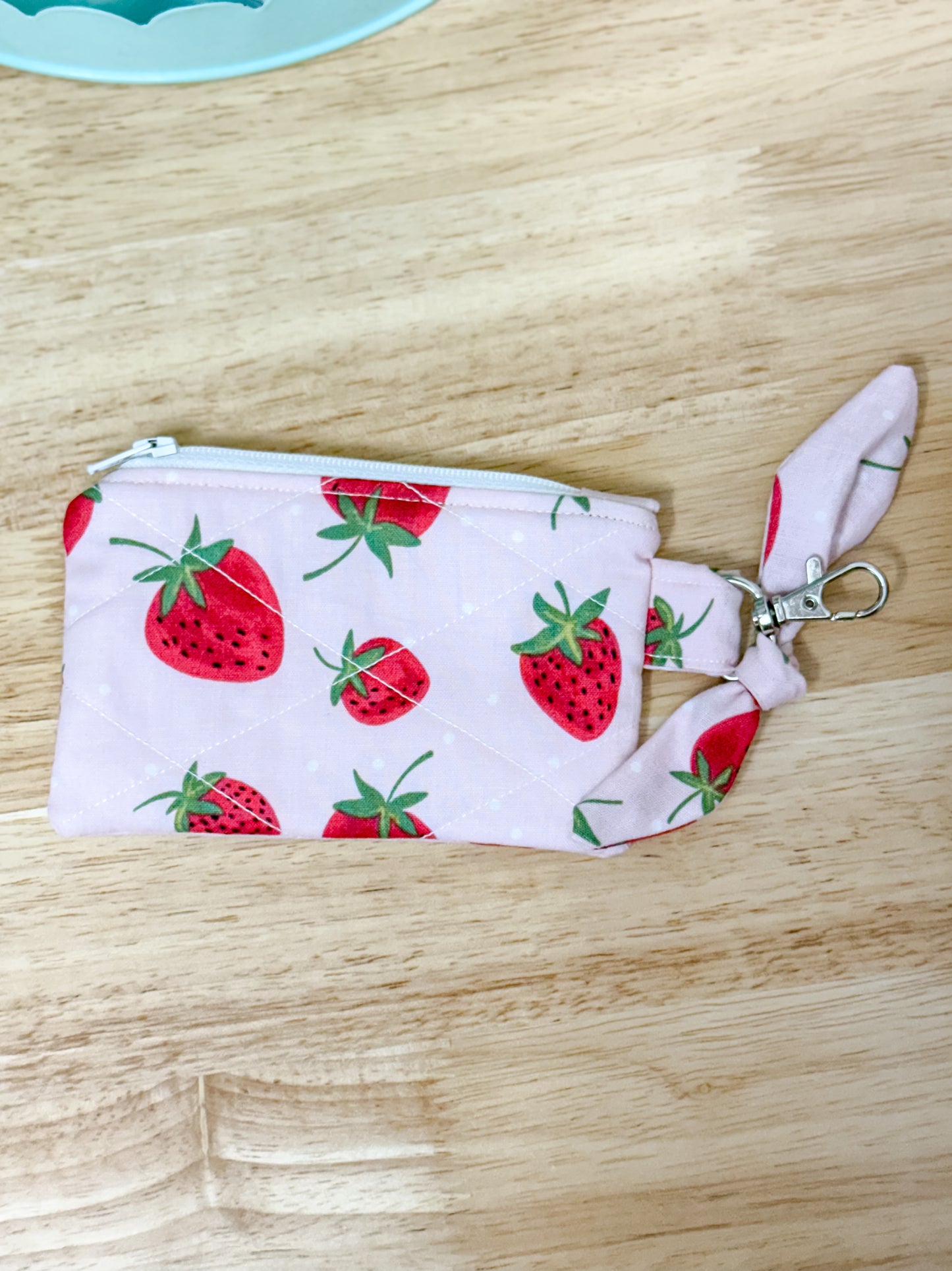 Pink Strawberry Bow Keychain Wallet