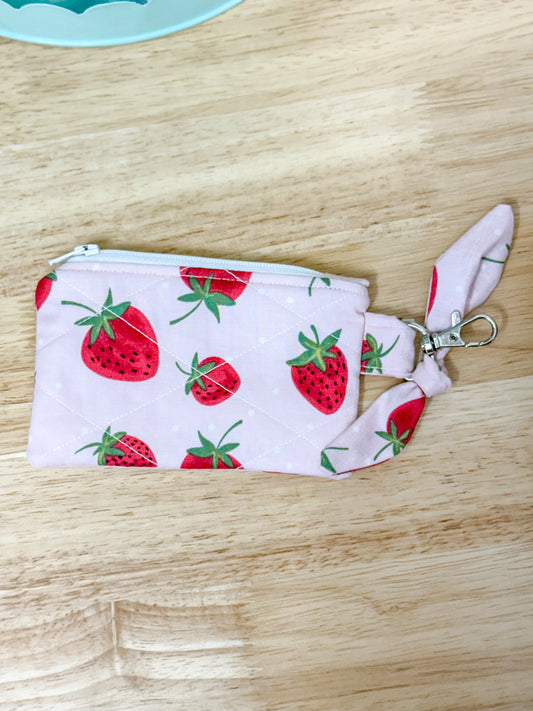 Pink Strawberry Bow Keychain Wallet