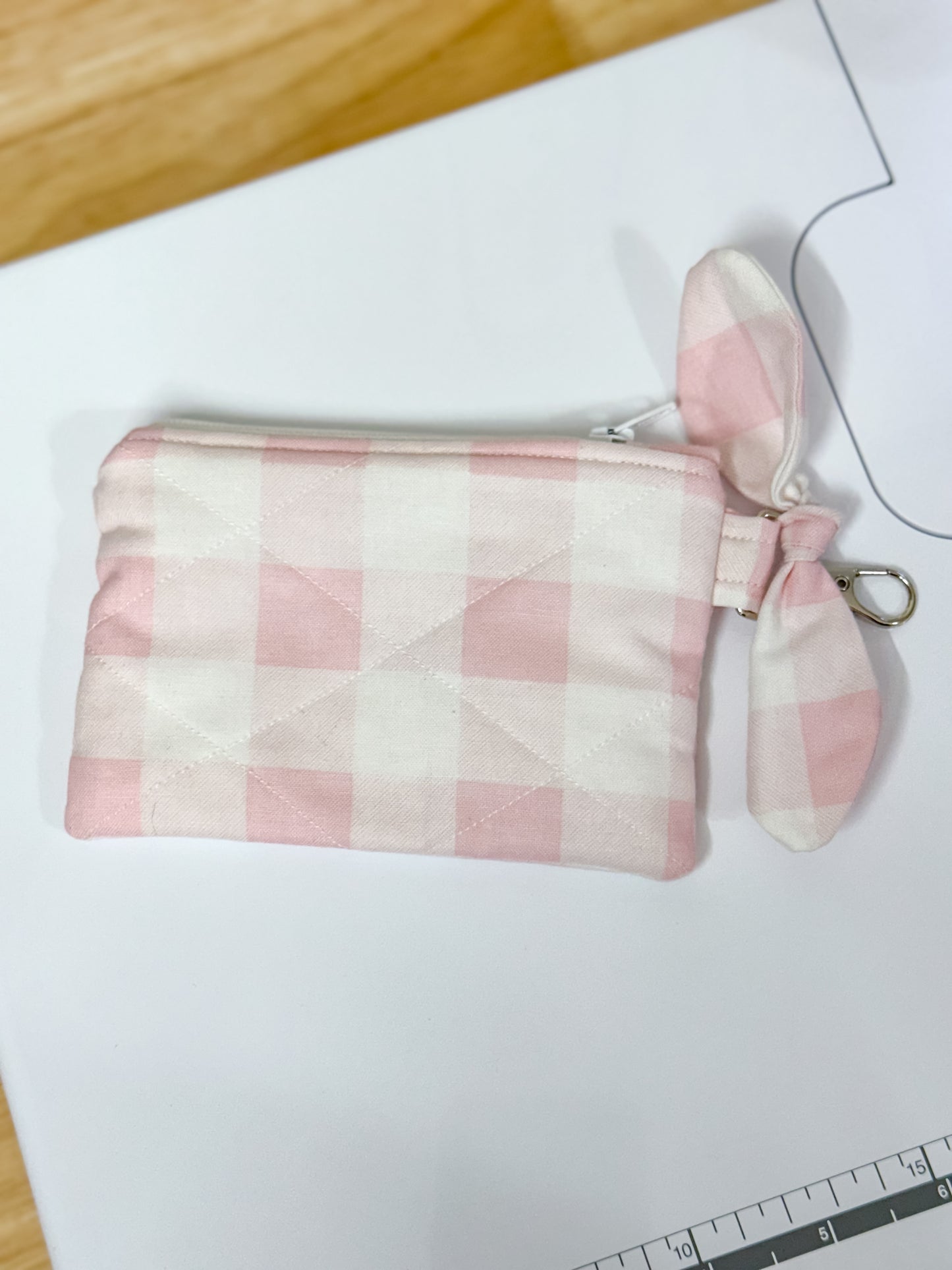Pink Plaid Bow Keychain Wallet