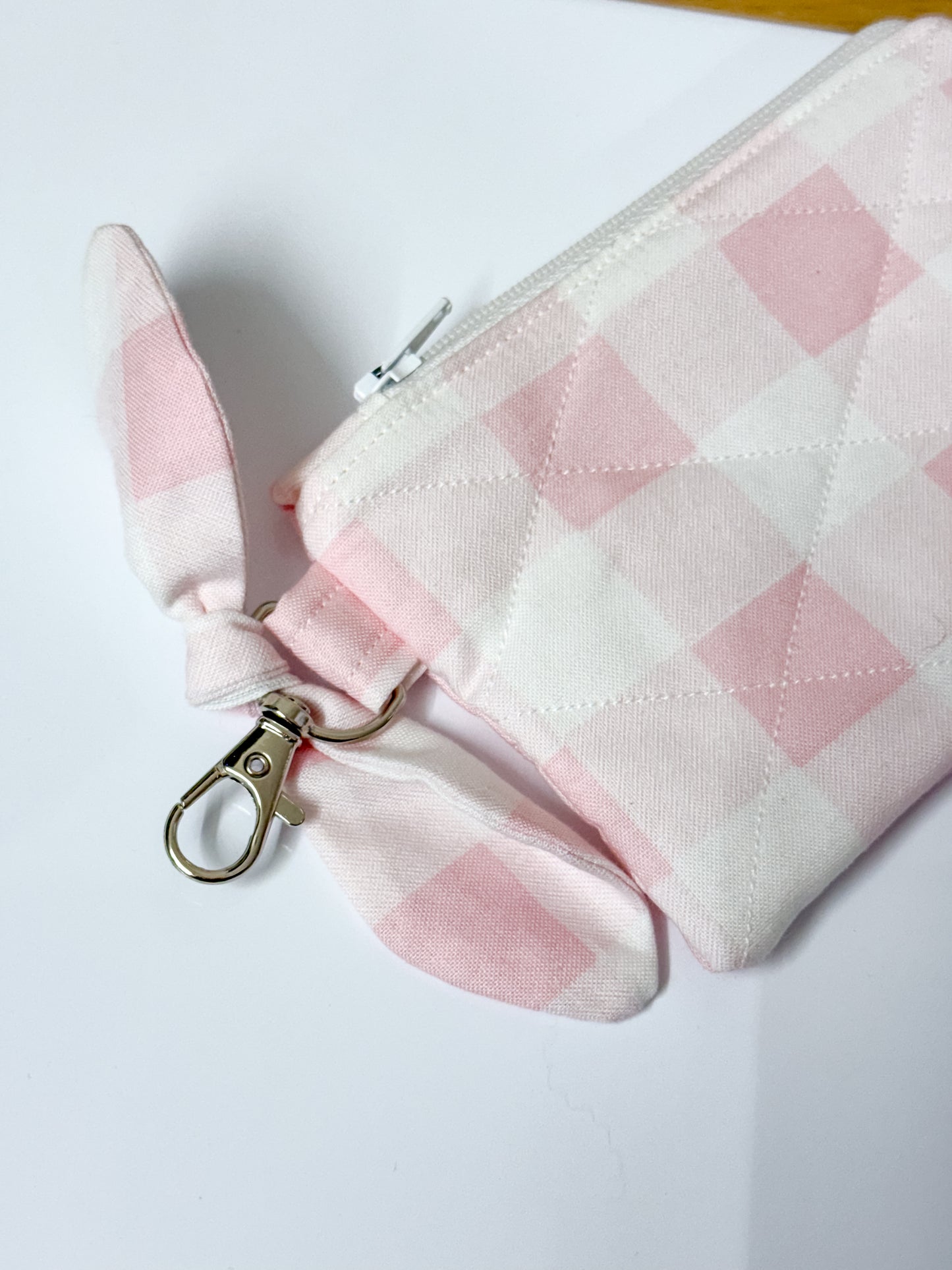 Pink Plaid Bow Keychain Wallet