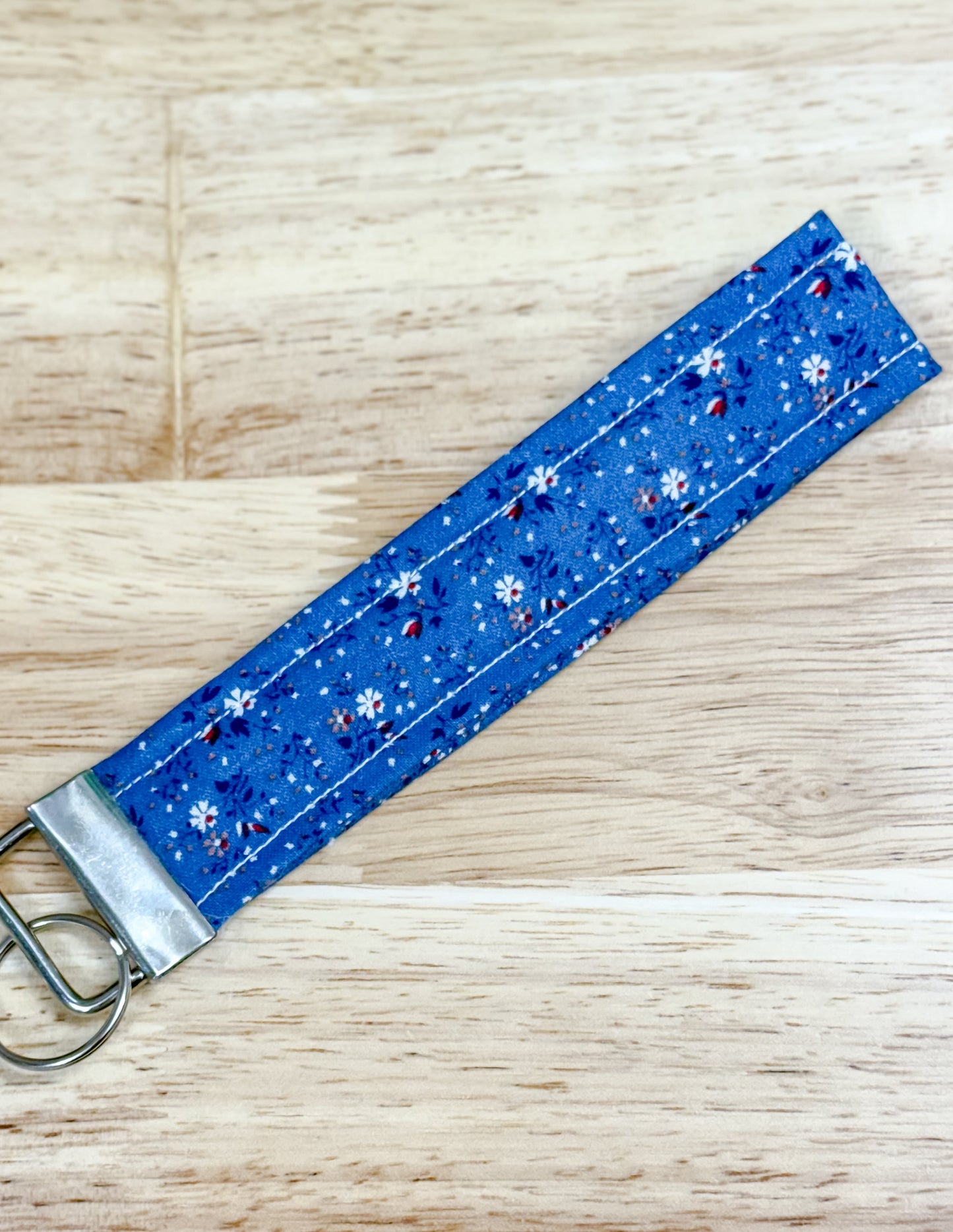 Vintage Blue Floral Quilted Keychain