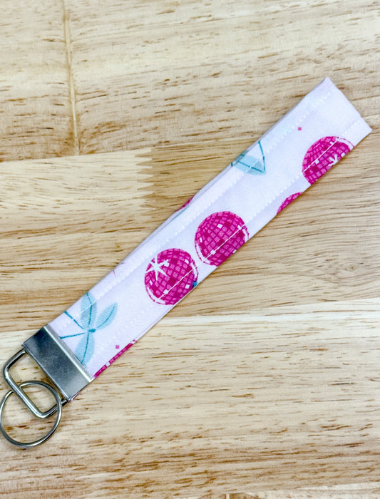 Pink Disco Cherry Quilted Keychain