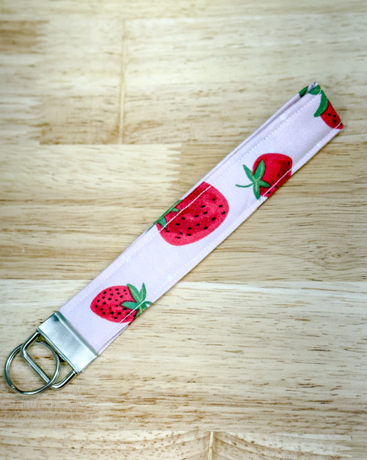 Pink Strawberry Quilted Keychain