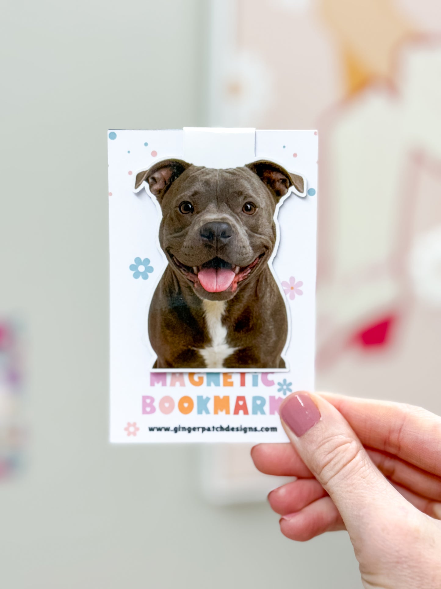 Gray Blue Pit Bull Magnetic Bookmark