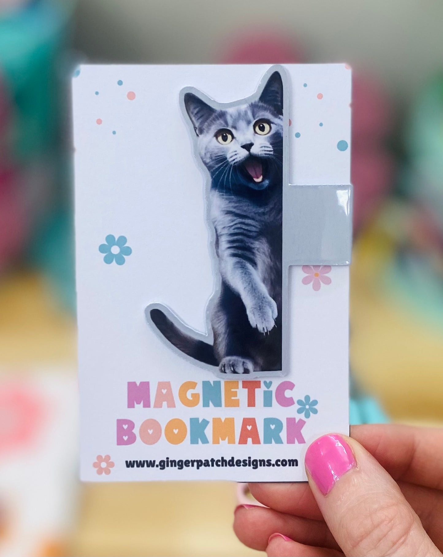 Funny Gray Cat Magnetic Bookmark, Side Magnetic Bookmark