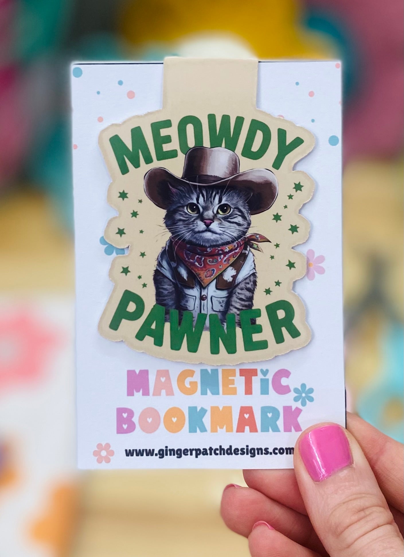 Meowdy Pawner Magnetic Bookmark, Funny Cat Bookmarks