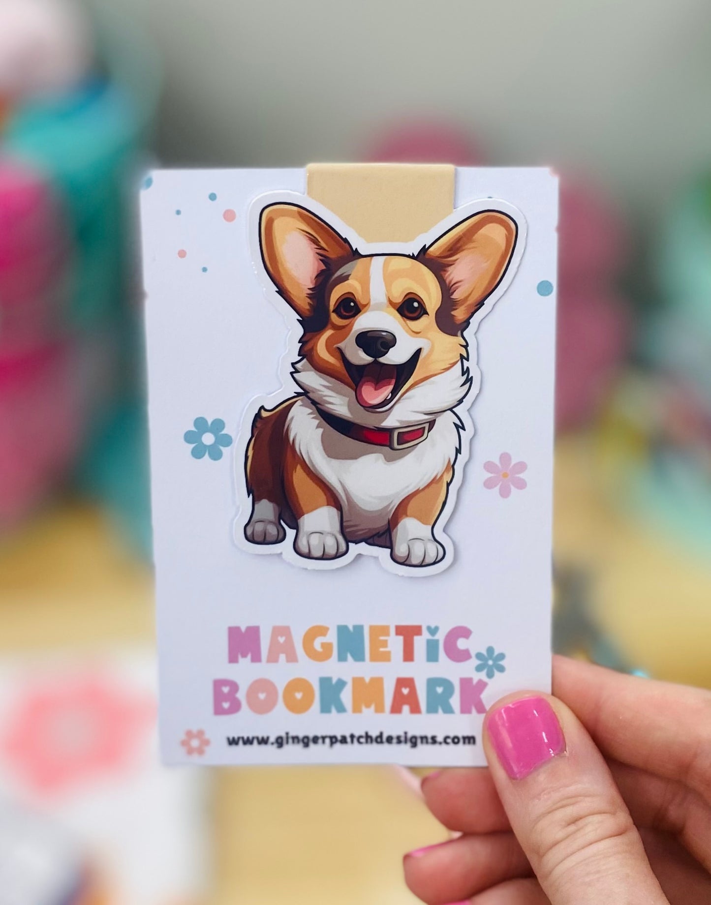 Smiling Corgi Magnetic Bookmark, Dog Bookmarks