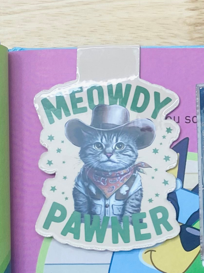 Meowdy Pawner Magnetic Bookmark, Funny Cat Bookmarks