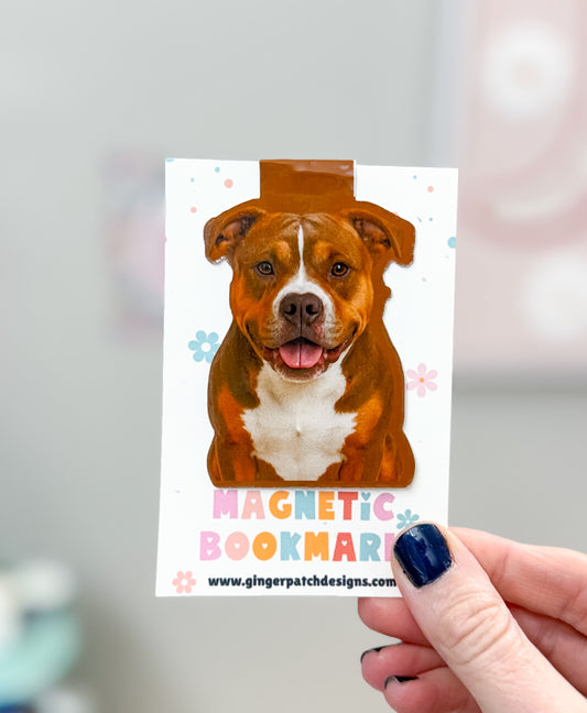 Tricolor Pit Bull Brown White Magnetic Bookmark