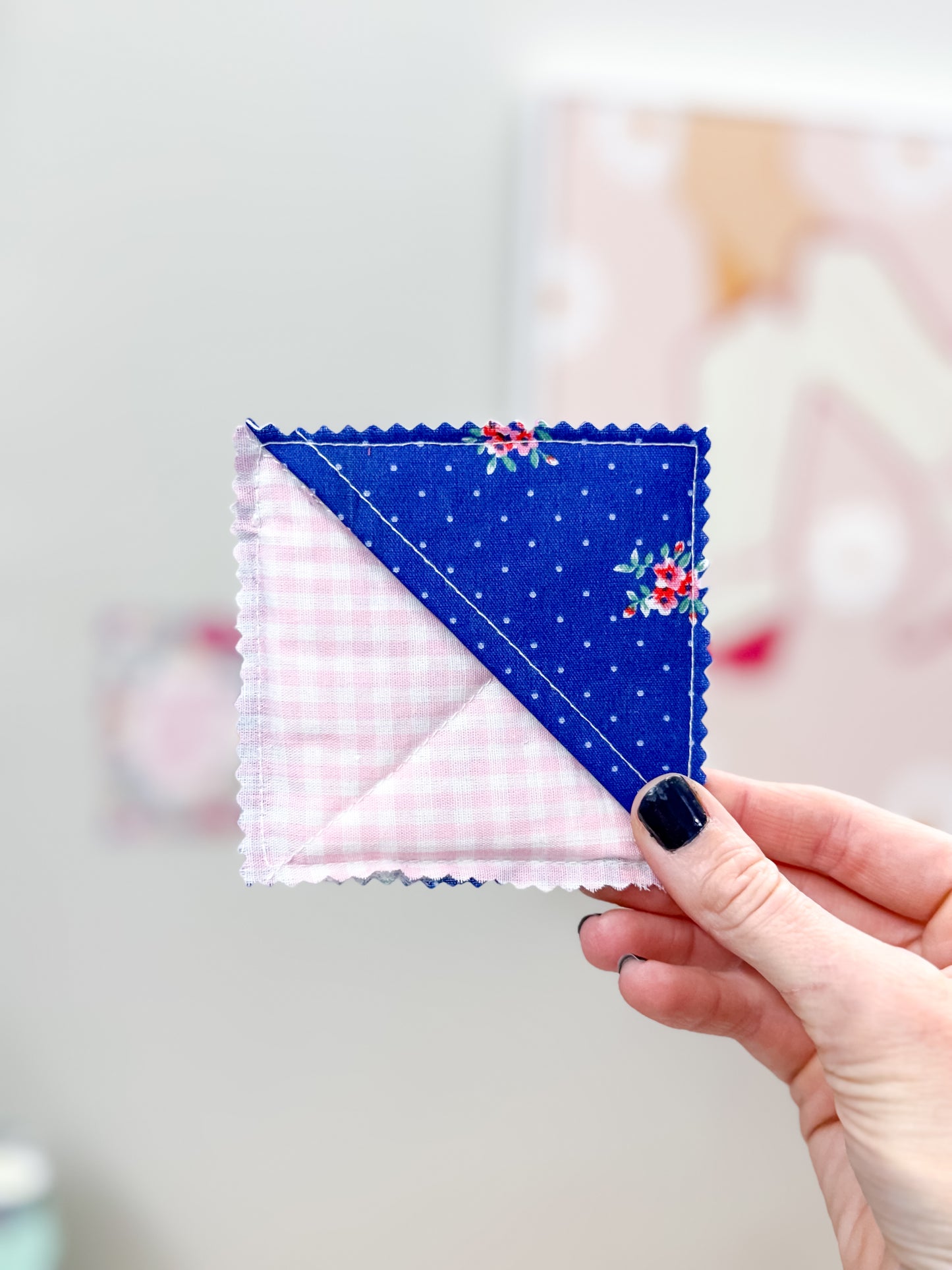 Pink Plaid & Blue Floral Raw Edge Corner Bookmarks