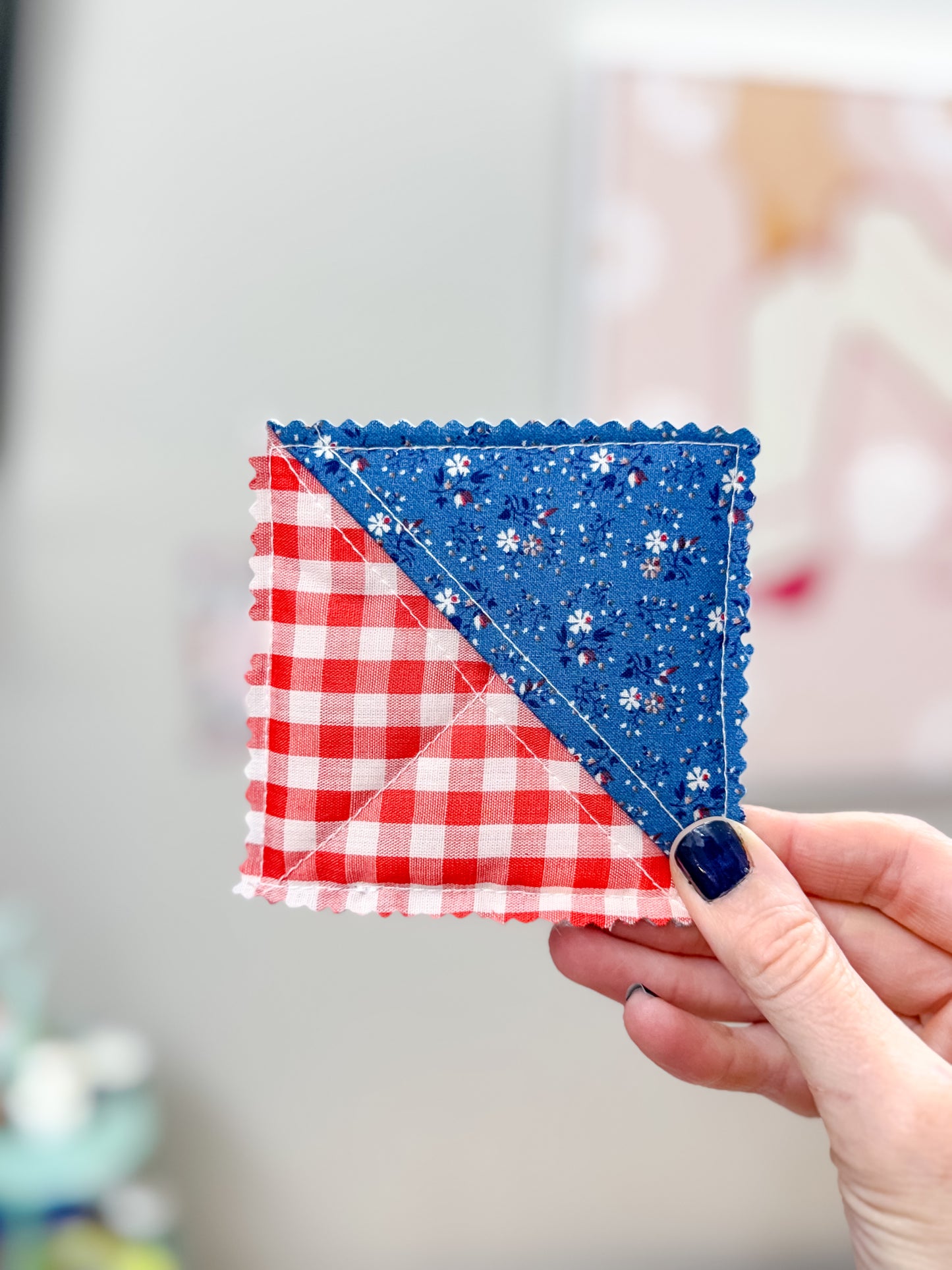 Red Plaid & Blue Floral Raw Edge Corner Bookmarks