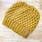 Mustard Yellow Crochet Bun Beanie