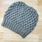 Graphite Gray Crochet Bun Beanie