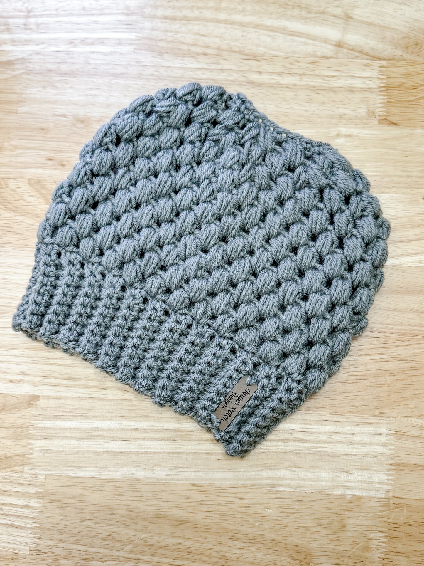 Graphite Gray Crochet Bun Beanie