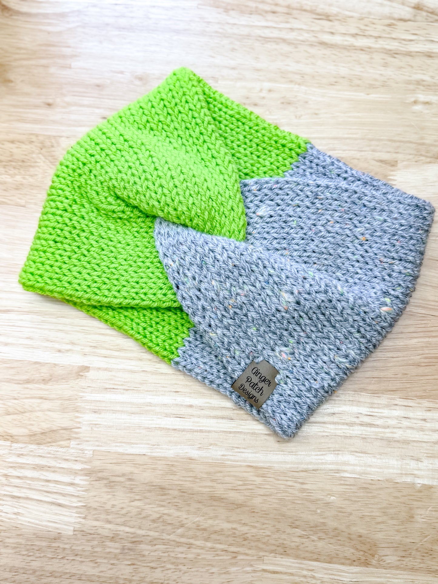 Neon Green & Gray Twist Knit Earwarmer