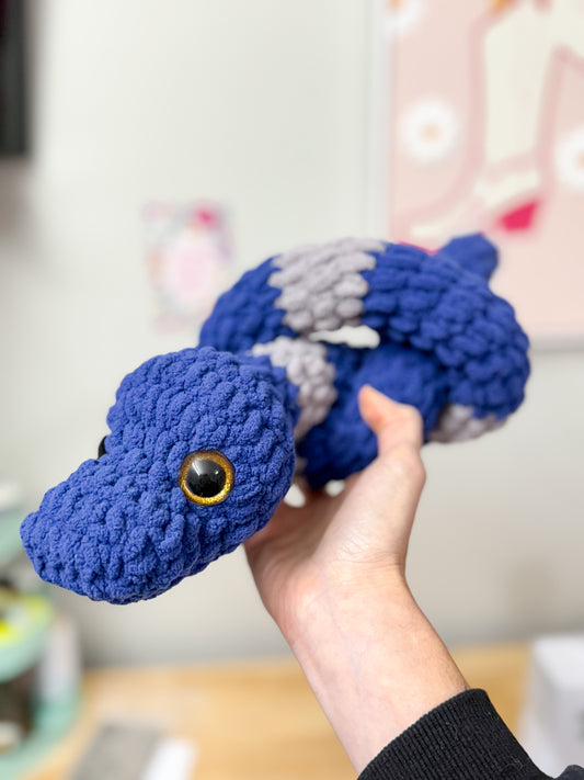 Navy Blue Gray Stripe Snake Crochet Plushie