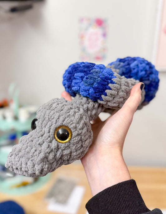 Gray Blue Stripe Snake Crochet Plushie