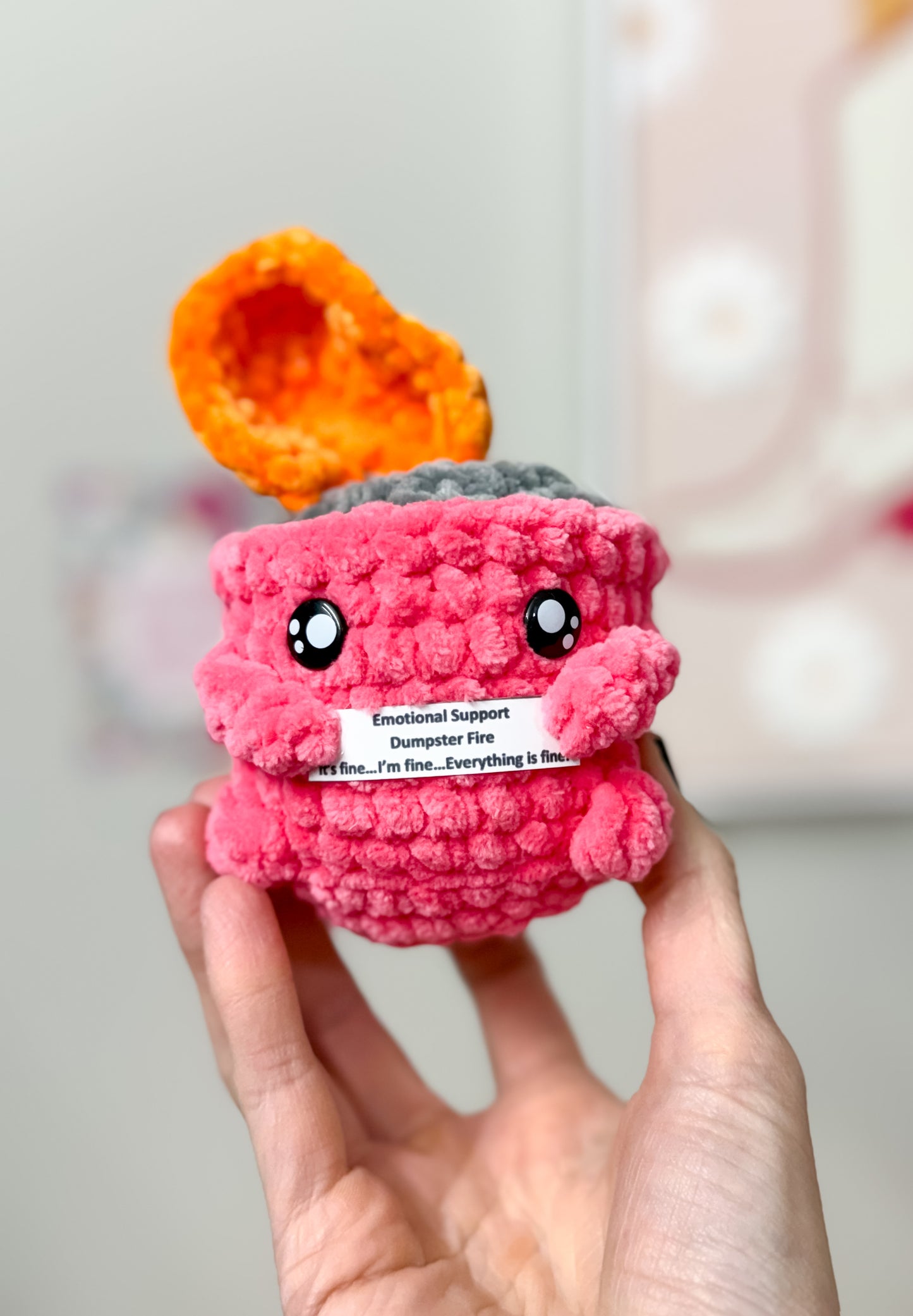 Pink Dumpster Fire Crochet Plushie