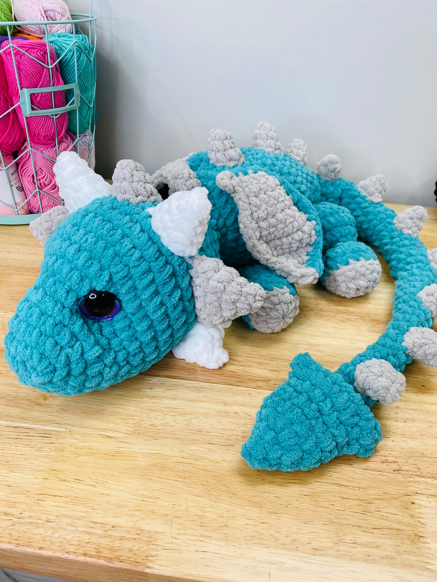 Teal Blue and Gray Dragon Plushie