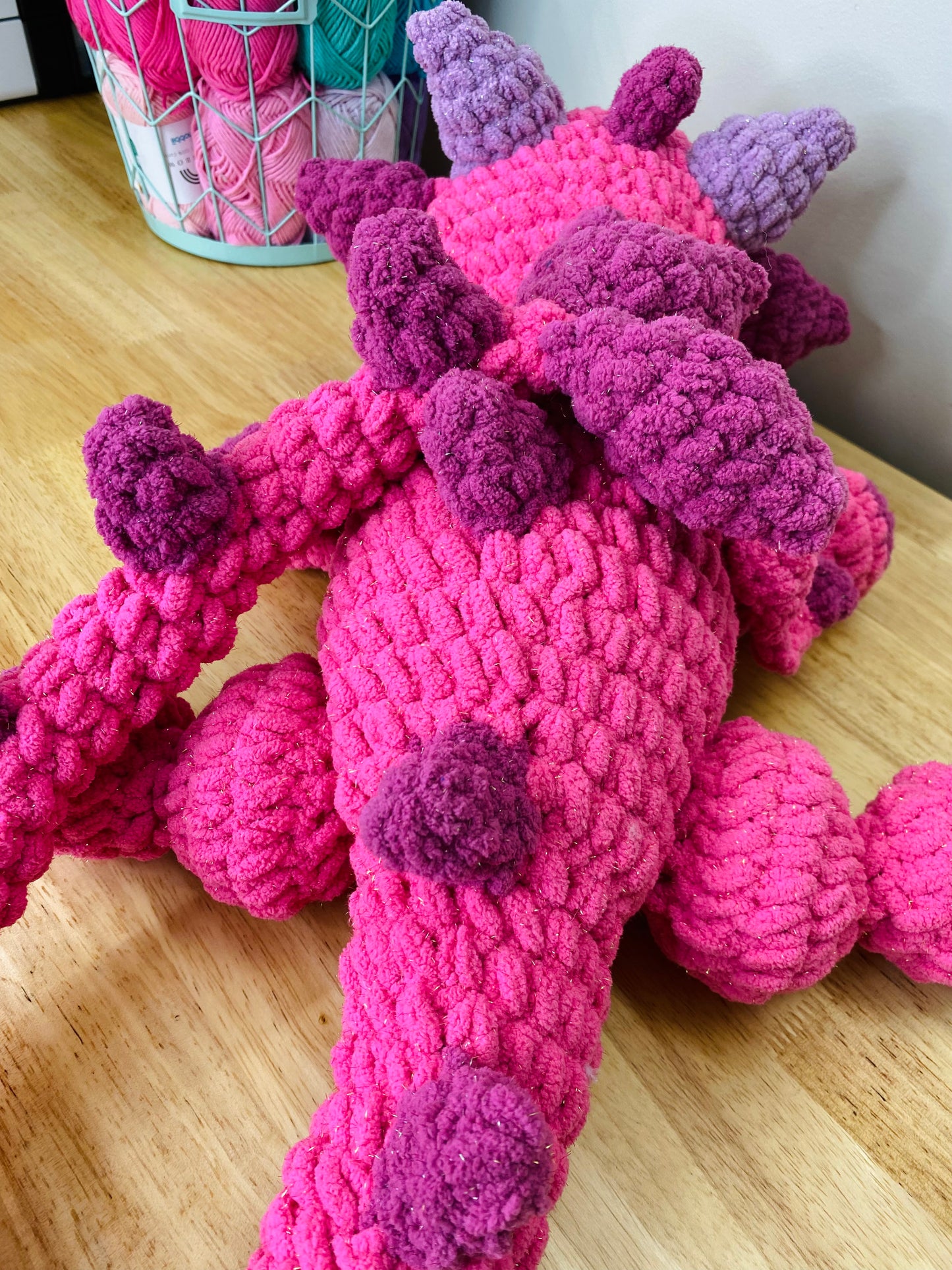 Jumbo Pink & Purple Sparkle Dragon Plushie