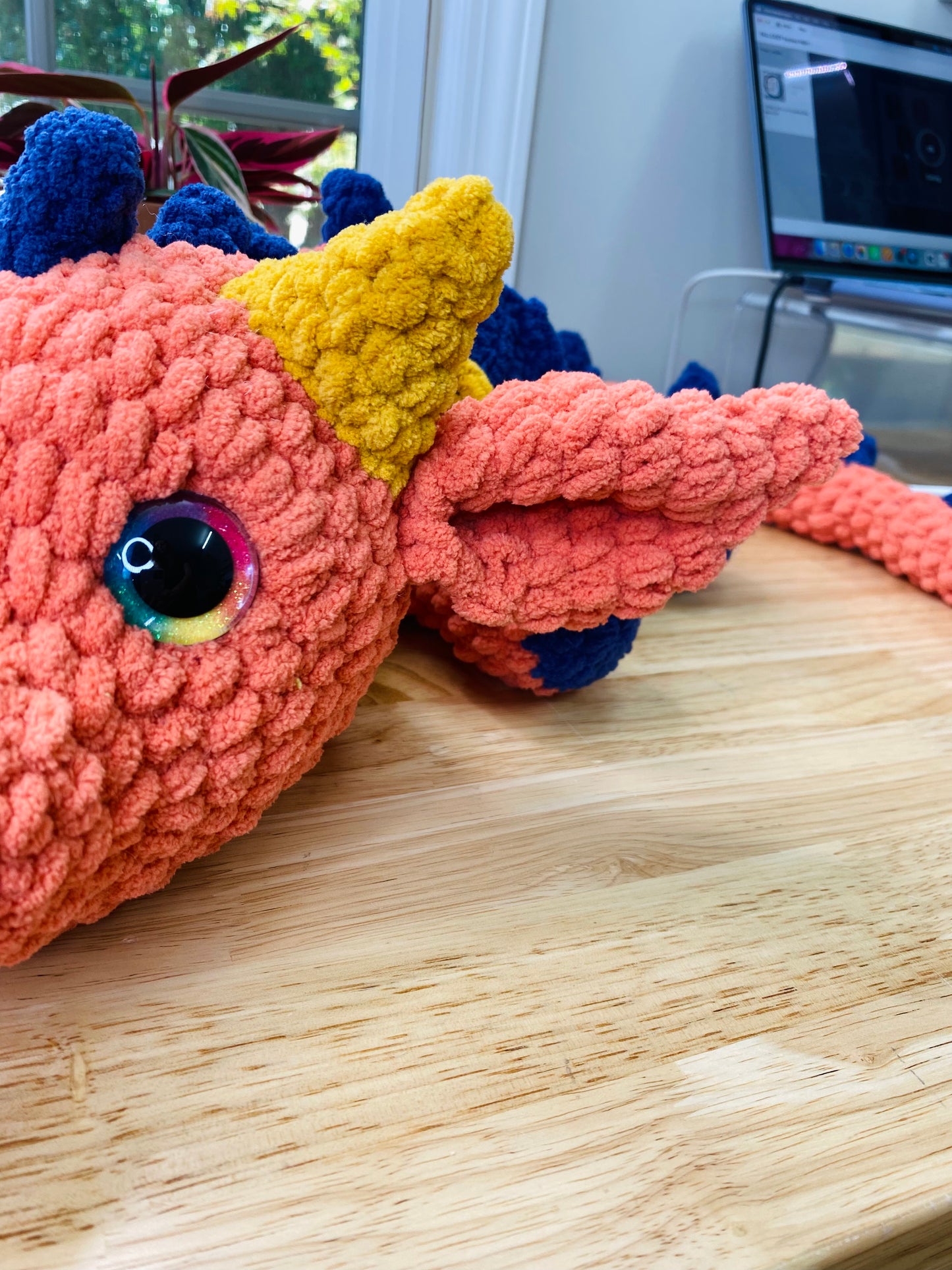 Orange, Navy, & Mustard Crochet Dragon