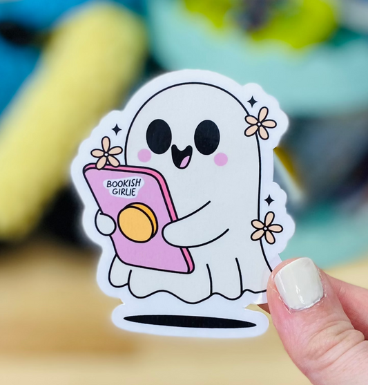 Bookish Girlie Ghost Sticker, Halloween Sticker