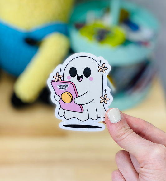 Bookish Girlie Ghost Sticker, Halloween Sticker