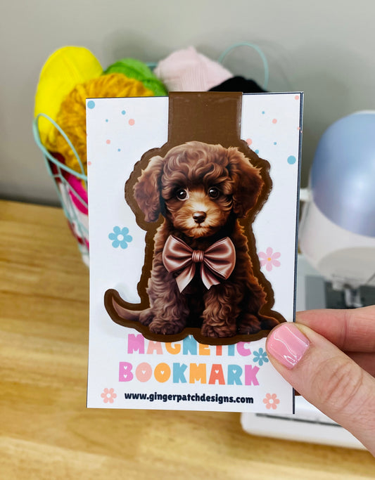 Brown Poodle with Bow Magnetic Bookmark